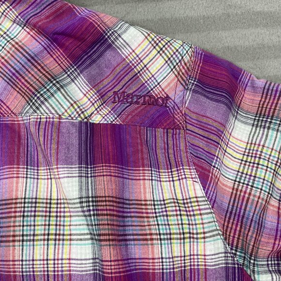 Marmot Shirt Womens XL Purple Pink Plaid Long Sleeve Button Down Hiking Nylon - Picture 4 of 11